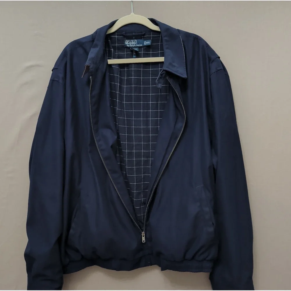 Vtg 90s Polo Ralph Lauren Blue Bi Swing Windbreaker Jacket Sz XXL Check Lined